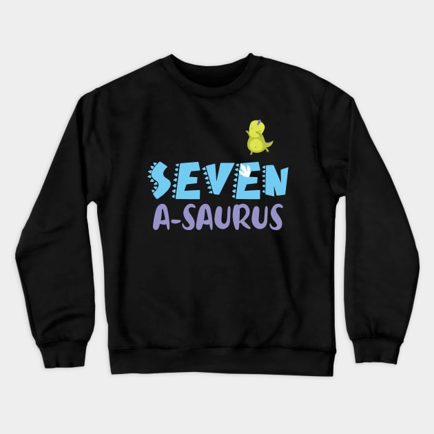 Family Dinosaur Matching 7th Birthday Seven-A-Saurus Gift For Boys Kids toddlers Crewneck Sweatshirt by Los San Der